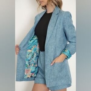 Blackmilk Vibrant Blue Blazer Jacket with Artistic Koi Print Size 18